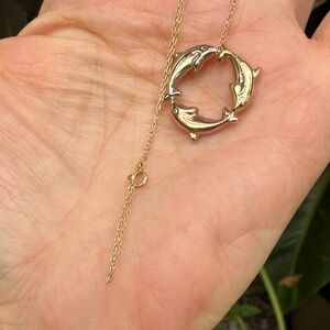 Vintage 10k Gold Dolphin Pendant Necklace